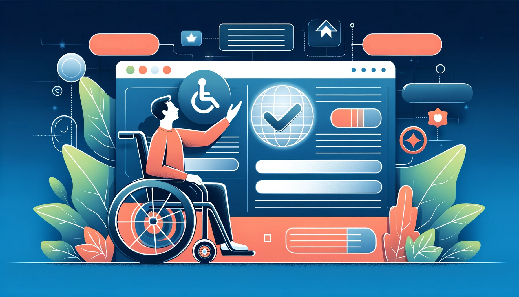 Bild auf dem eine eingeschränkte Person zu sehen ist; im Hintergrund ist ein Bildschirm mit einer Webseite zu sehen